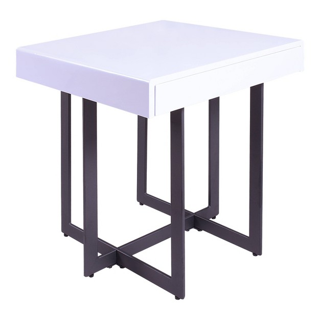 Square Mdf End Table With Drawer White Mibasics