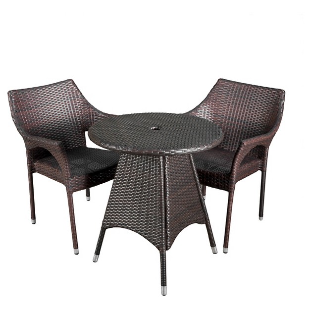 Ceylon 3 piece Wicker Patio Bistro Set Brown Christopher Knight Home