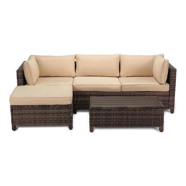 3pc Wicker Patio Sectional Seating Set With Cushions Edyo Living