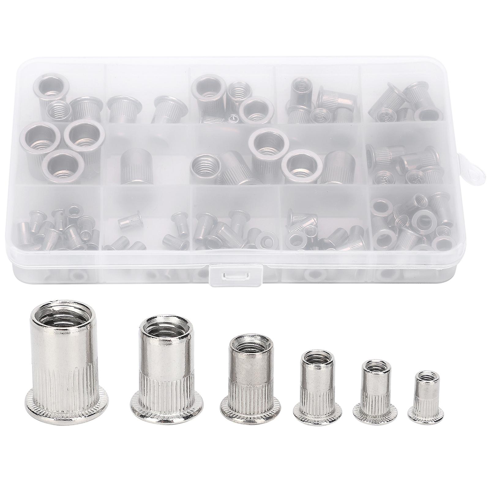 93 Pcs M3 M4 M5 M6 M8 M10 Rivet Nuts Assortment Kit Flat Head Open End Threaded Insert Nutserts Assortment