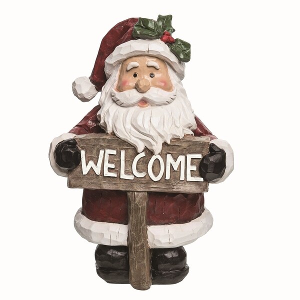 Transpac Resin Red Christmas Carved Santa Welcome Decor