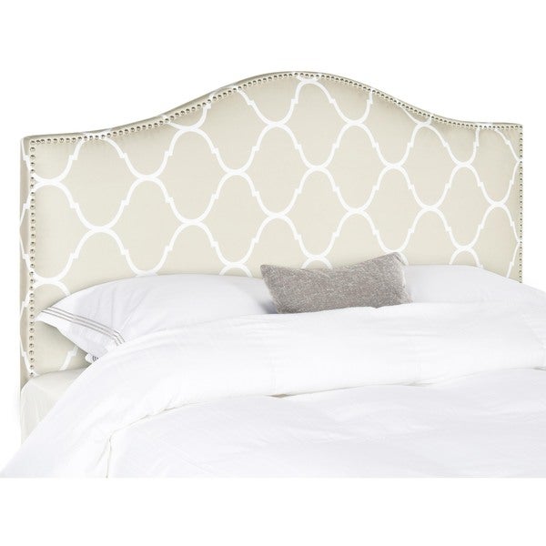 SAFAVIEH Connie Pearl Grey Moroccan Pattern Camelback Headboard - Silver Nailhead (Full) - - 9529831