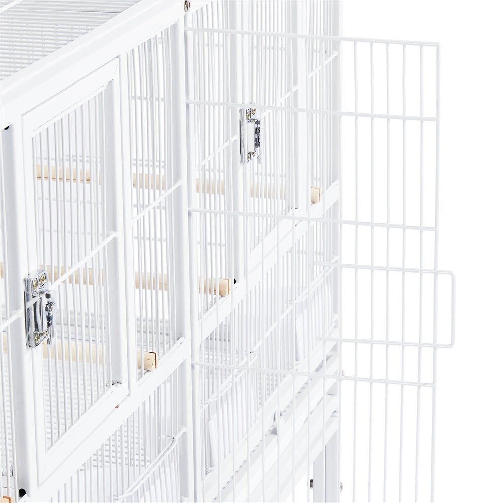 Yaheetech Stackable Wide Bird Cage Cockatiels Metal Bird Cage Divided Breeder Cage with Rolling Stand， White