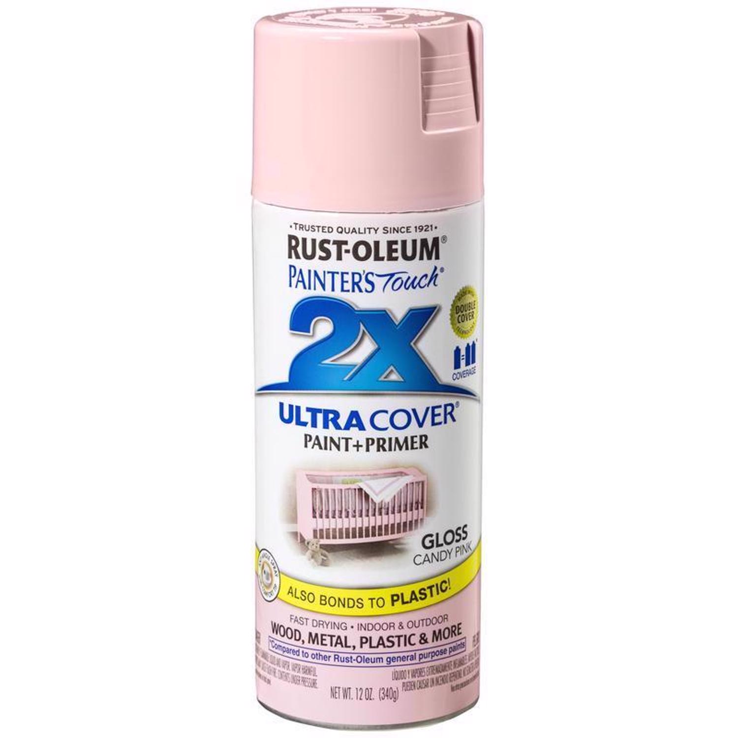 Rust-Oleum Painter\u0027s Touch 2X Ultra Cover Gloss Candy Pink Paint+Primer Spray Paint 12 oz