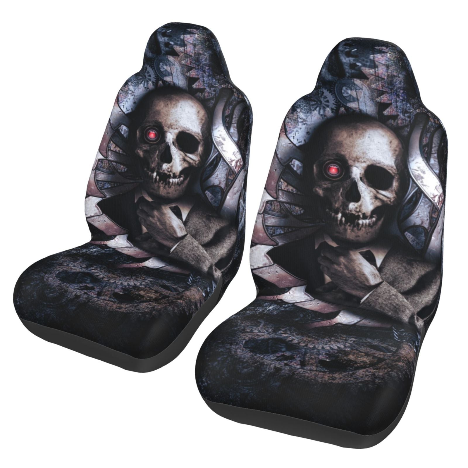 TEQUAN Front Seat Covers， Steampunk Skeleton Gear Pattern 2 Piece Car Seat Cover Fit Most Car SUV Truck Van