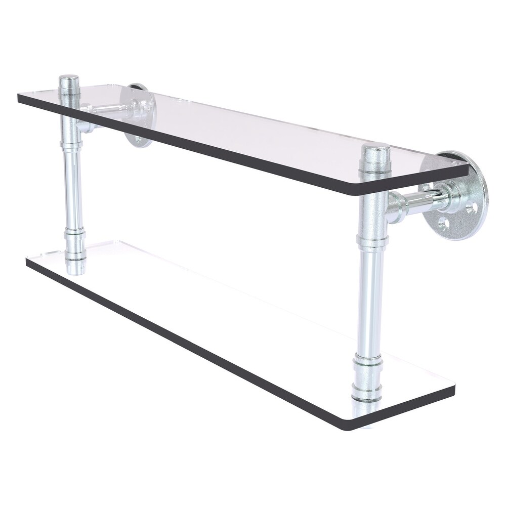 ied Brass Pipeline Collection 22 Inch Double Glass Shelf