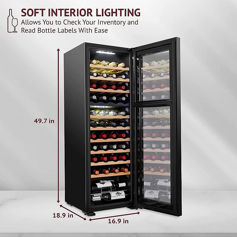 44-Bottle Dual Zone Wine Cooler， Freestanding Wine Fridge with Lock