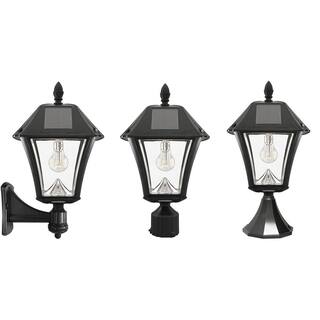 GAMA SONIC Baytown II Bulb 1-Light Black LED Outdoor Solar Post Light with Wall Sconce and Pier Base Mount Options GS-105B-FPW