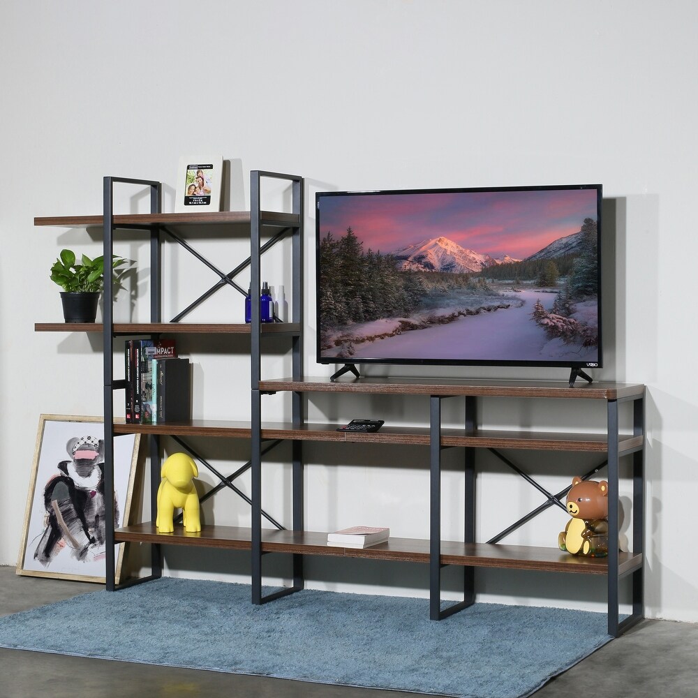 Davee Furniture Open Antigue Wood Shelves 6 tier Entertainment TV Stand   56.69*82.68*13.78 inches