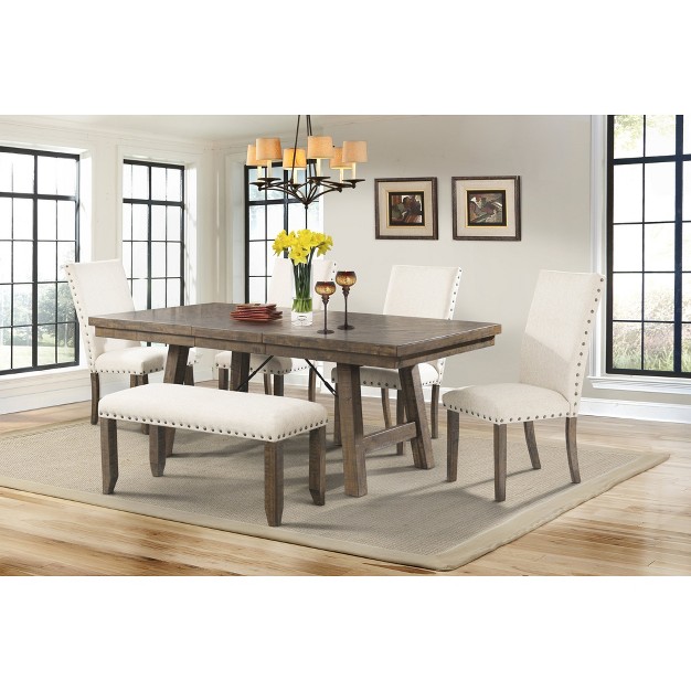 Dex 6pc Extendable Dining Table Set 4 Upholster Side Chairs And Bench Walnut Brown Cream Picket House Furnishings