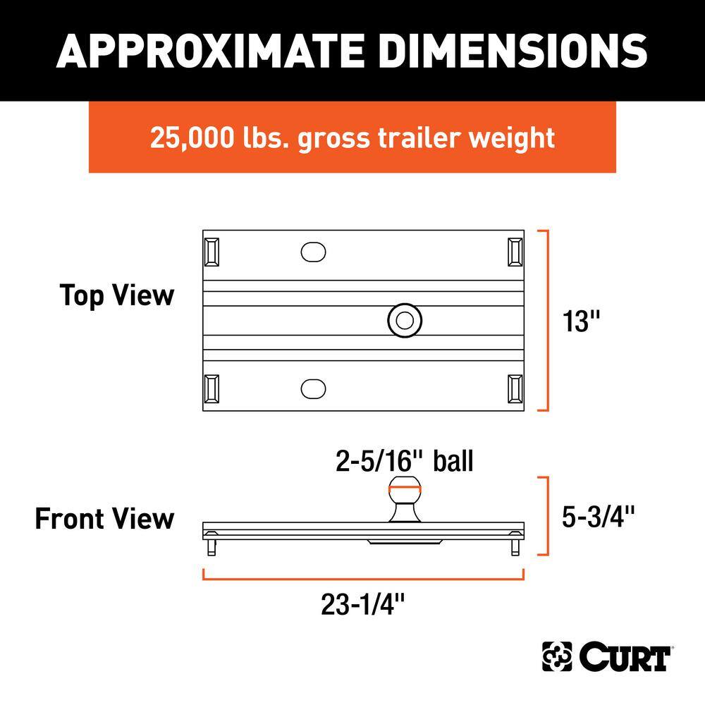 CURT Bent Plate 5th Wheel Rail Gooseneck Hitch with Ball Offset 3