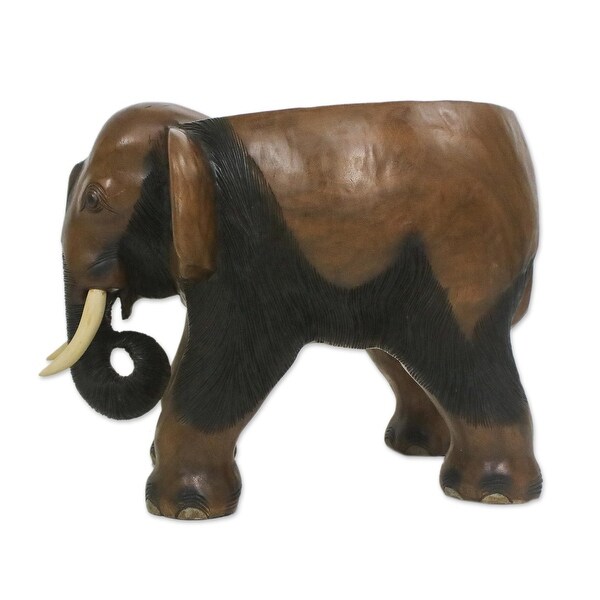 NOVICA Handmade Elephant Relaxation In Brown Wood Stool (15 Inch)