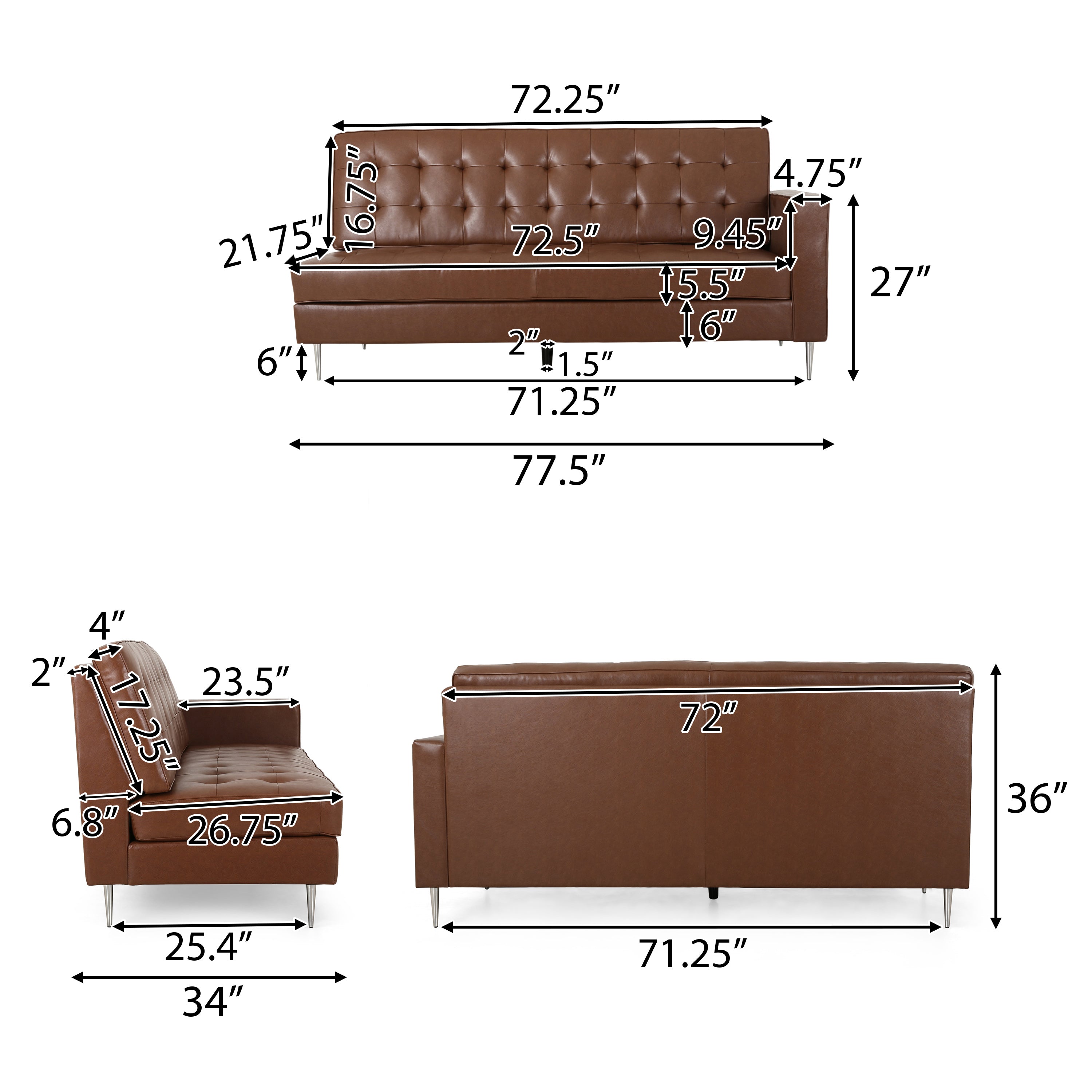 Goliath Contemporary Faux Leather Tufted 5 Seater Sectional Sofa Set