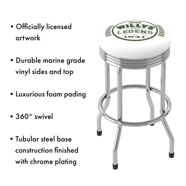 Jeep Willys Legend Green 360 Degree Swivel Barstool with Foam Padded Seat - 20.75 x 20.75 x 29