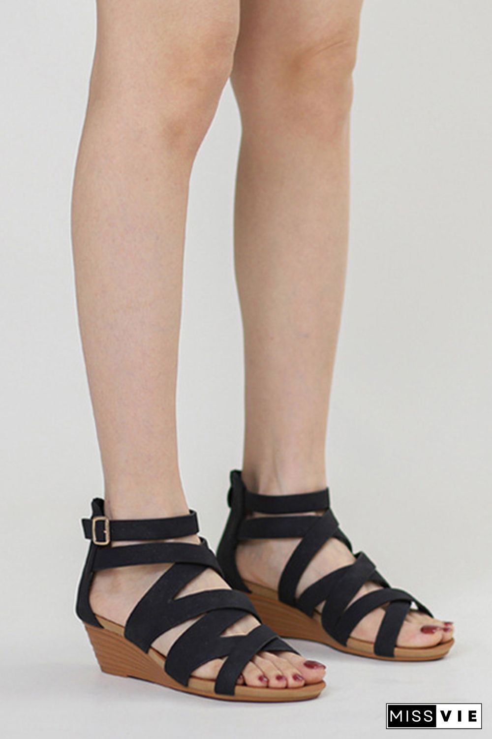 Criss Cross Strappy Zipper Platform Sandals