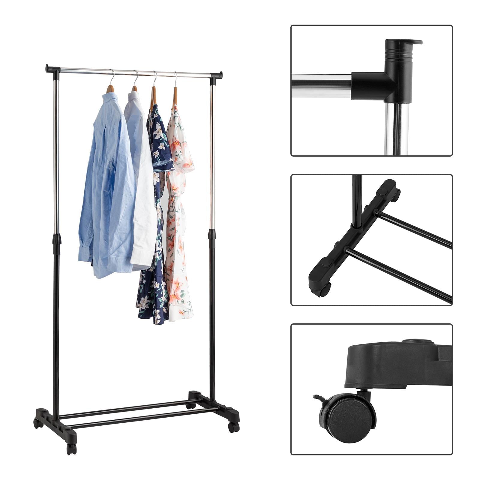 Ktaxon Adjustable Rolling Garment Rack Single Hanging Bar Clothes Hanger