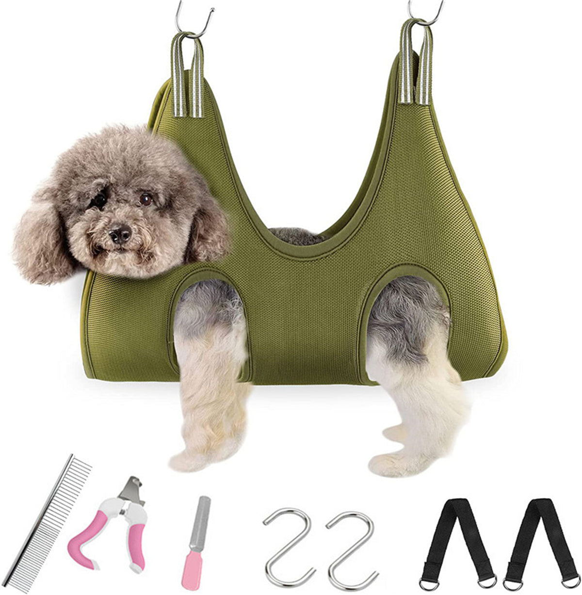 Pet Grooming Hammock Helper 6 in 1 Breathable Dog Hammock Restraint Bag，Pet Supplies Kit with Nail Clippers， Pet Comb for Bathing Grooming and Trimming Nail，S/M/L Dog and Cat Restraint Bag