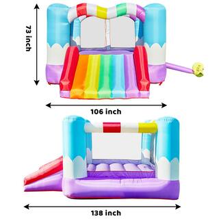 JOYIN 138L Multicolored Vinyl Rainbow Inflatable Jumper Bounce House wSlide  Heavy-Duty Blower Play House For Kids Parties 70002