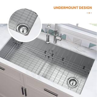 Glacier Bay Professional 45 in. All-in-One Undermount 16G Stainless Steel Single Bowl Kitchen Sink Offset Drain Spring Neck Faucet FSUZ4519A1SA1