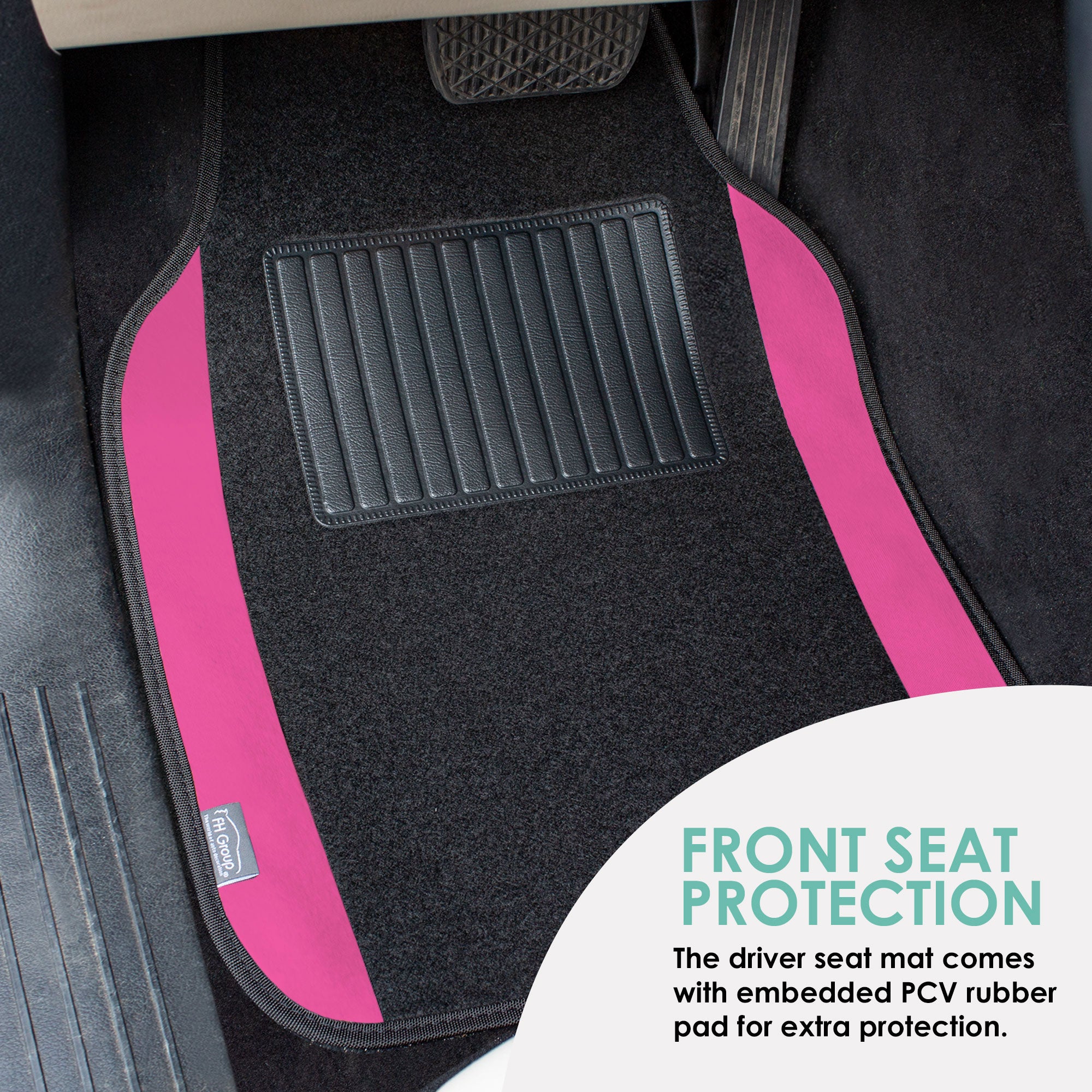 FH Group Premium Carpet Floor Mats For Car， SUV， Van  Universal Fit with Free Gift - Full Set Pink F14407PINK-FH1007BLACK