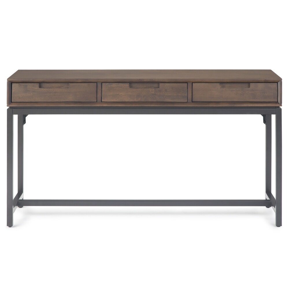 WYNDENHALL Devlin SOLID HARDWOOD and Metal 54 inch Wide Industrial Wide Console Table in Walnut Brown   54\