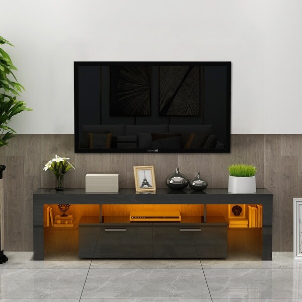 61 inandUp Morden High Glossy RGB LED TV Stand with 2 Drawerand2 Glass Shelf