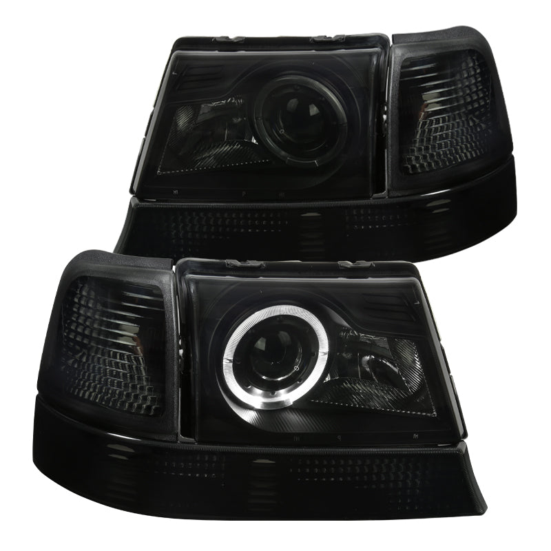 Spec-D Tuning Black Smoke Halo Projector Headlights+Corner Signal Lights Compatible with Ford Ranger 1998-2000 L+R Pair Assembly