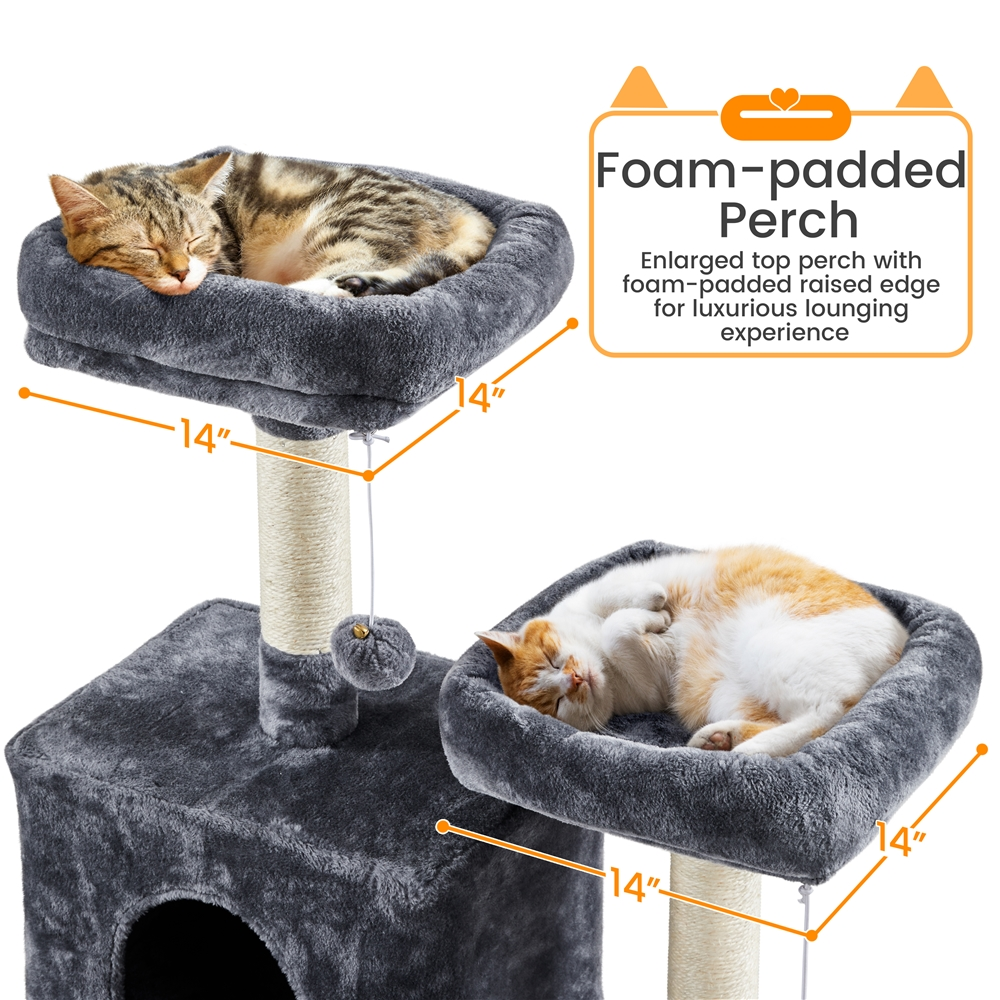 SMILE MART 71″ H Multi-Level Large Cat Tree with 2 Cozy Perches 2 Condos，Dark Gray