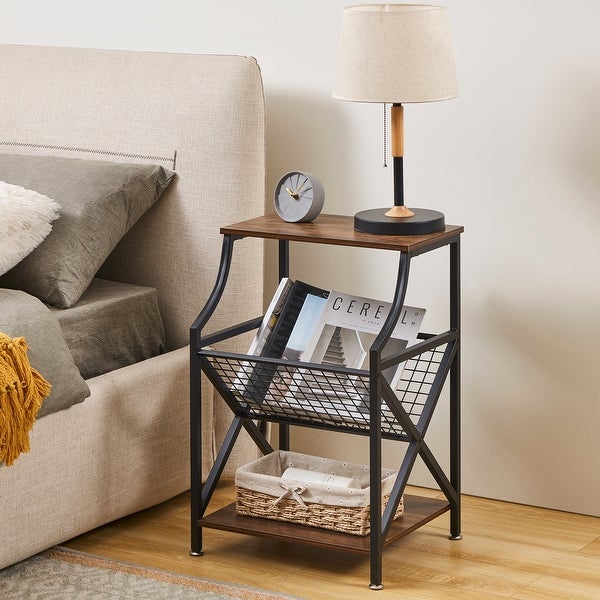 Taomika Mid-Century Modern Side Table 3-tier Storage Shelf and Magazine Holder