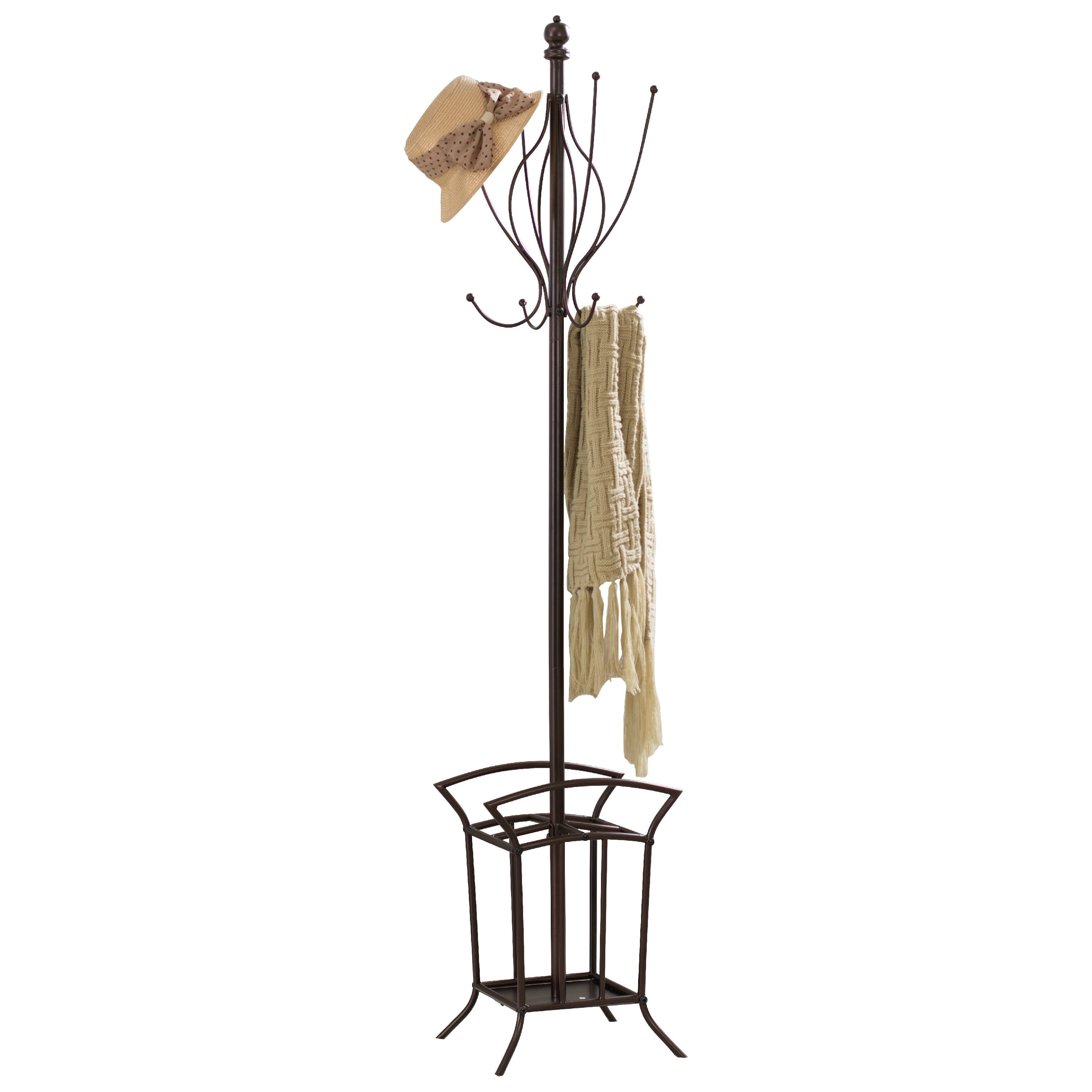 Bronze Metal 10 Hook Entryway Coat and Hat Rack with Umbrella Stand