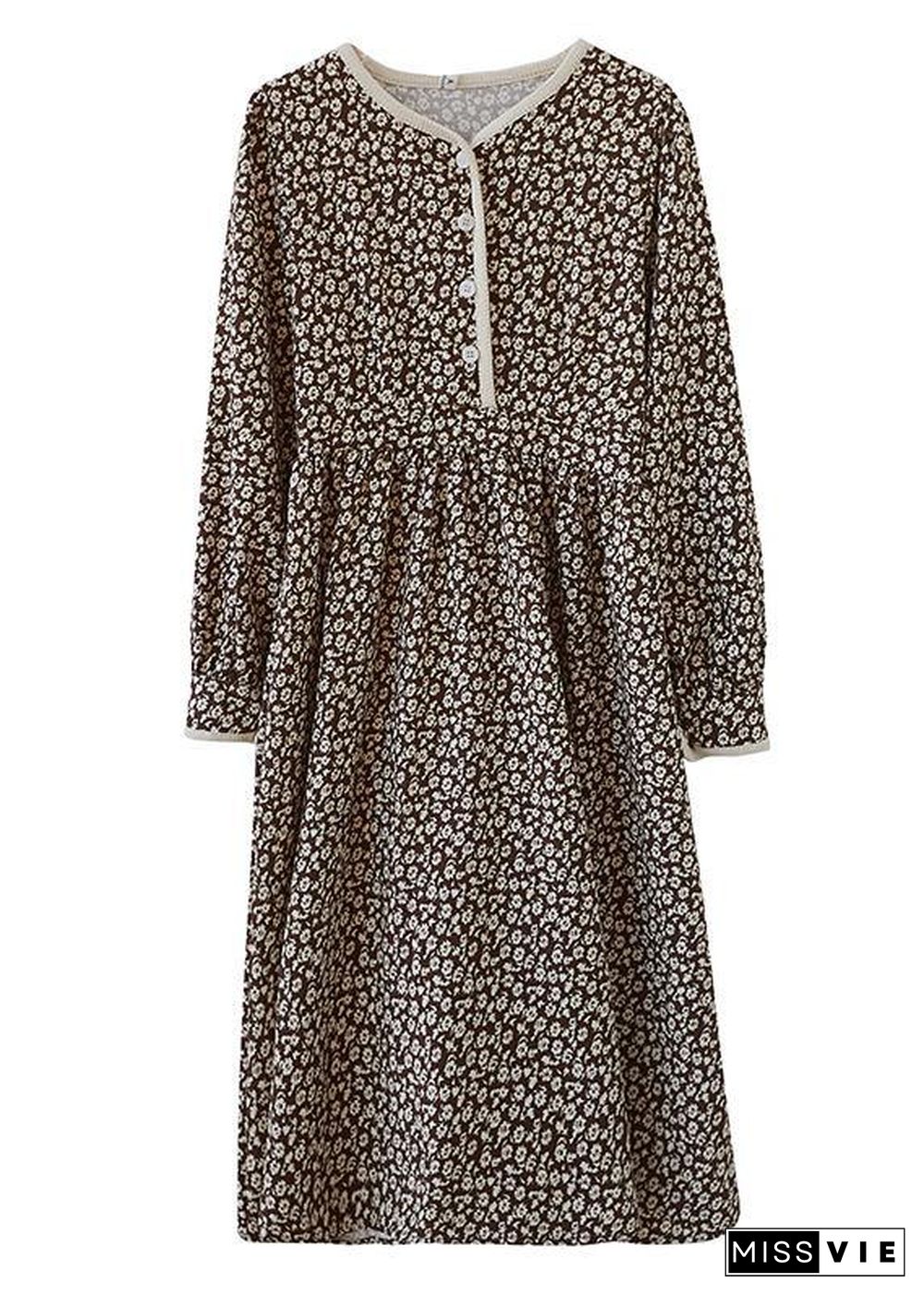 French O Neck Spring Tunics Tunic Khaki Print A Line Dress