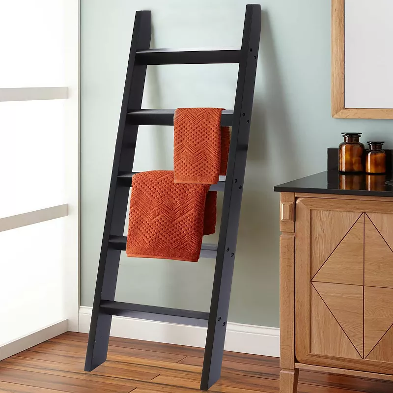 LuxenHome Black Wood 4.8ft Decorative Blanket Ladder