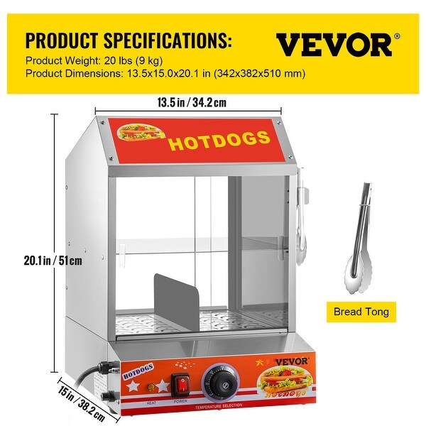 VEVOR 2-Tier Hot Dog Steamer 27L/24.52Qt Hut Steamer for 175 Hot Dogs and 40 Buns W/ Slide Doors - 2Tier