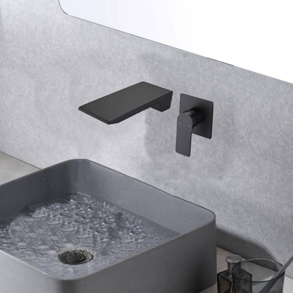 Single-Handle Waterfall Wall Mounted Bathroom Faucet in Matte Black CER-LQW1-9830