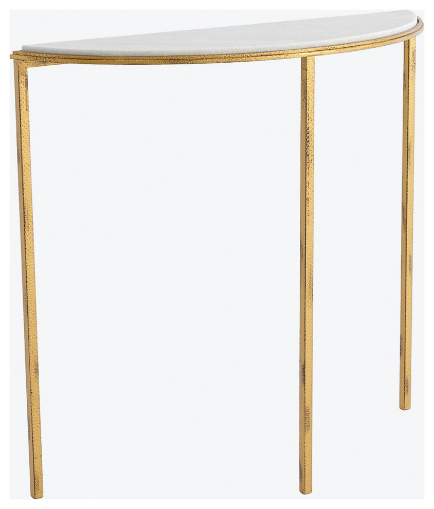 Slim Classic Demilune Hammered Gold Console Table White Marble Minimalist   Transitional   Console Tables   by My Swanky Home  Houzz