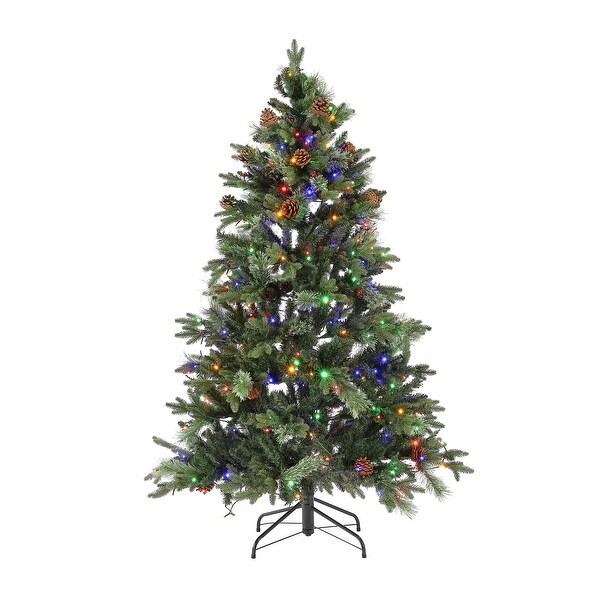 SAFAVIEH 5.5 Ft，Green，PreLit Artificial Christmas Tree With Pine Cones