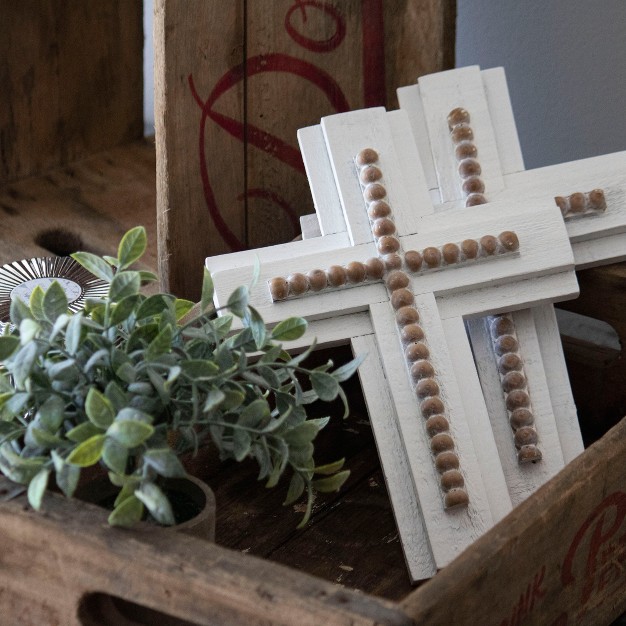 White Cross With Wood Beads Wall D cor Foreside Home amp Garden