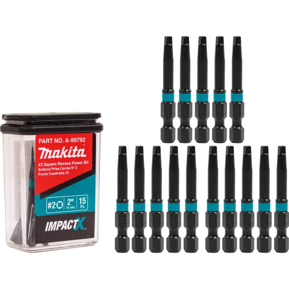 Makita Impact X #2 Square Recess 2? Power Bit 15/pk A-99792 from Makita