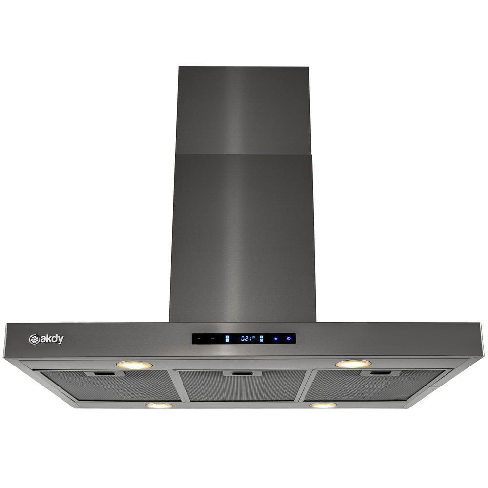 AKDY 36 in 343 CFM Convertible island Mount Range Hood in Black Stainless Steel With LED Lights