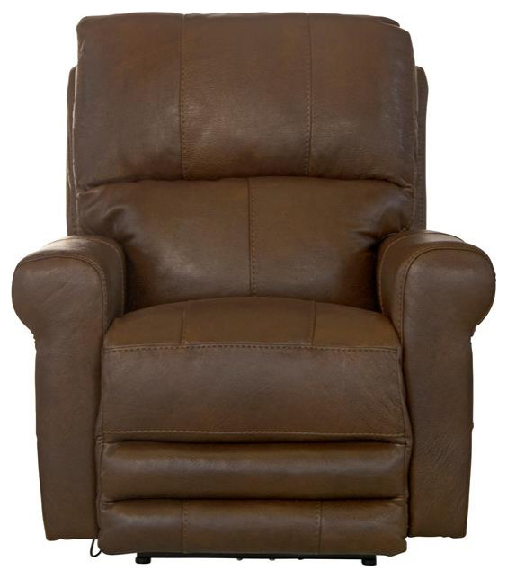 Samuel Power Lay Flat Recliner with USB Charging Port in Chestnut Brown Leather   Contemporary   Recliner Chairs   by Homesquare  Houzz