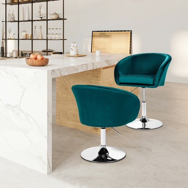 Gymax Set of 2 Modern Velvet Chair Height Adjustable Bar Stool Swivel - See Details