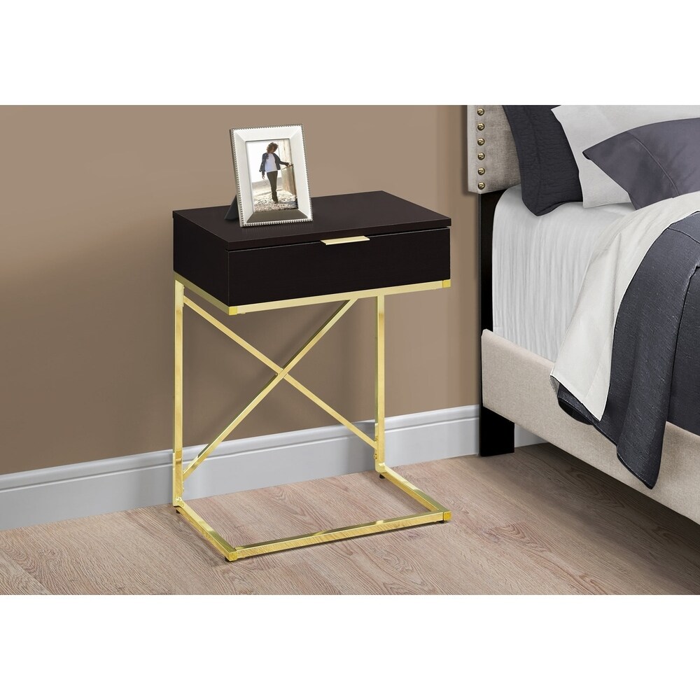 Accent Table  Side  End  Nightstand  Lamp  Storage Drawer  Living Room  Bedroom  Metal  Laminate  Chrome  Contemporary