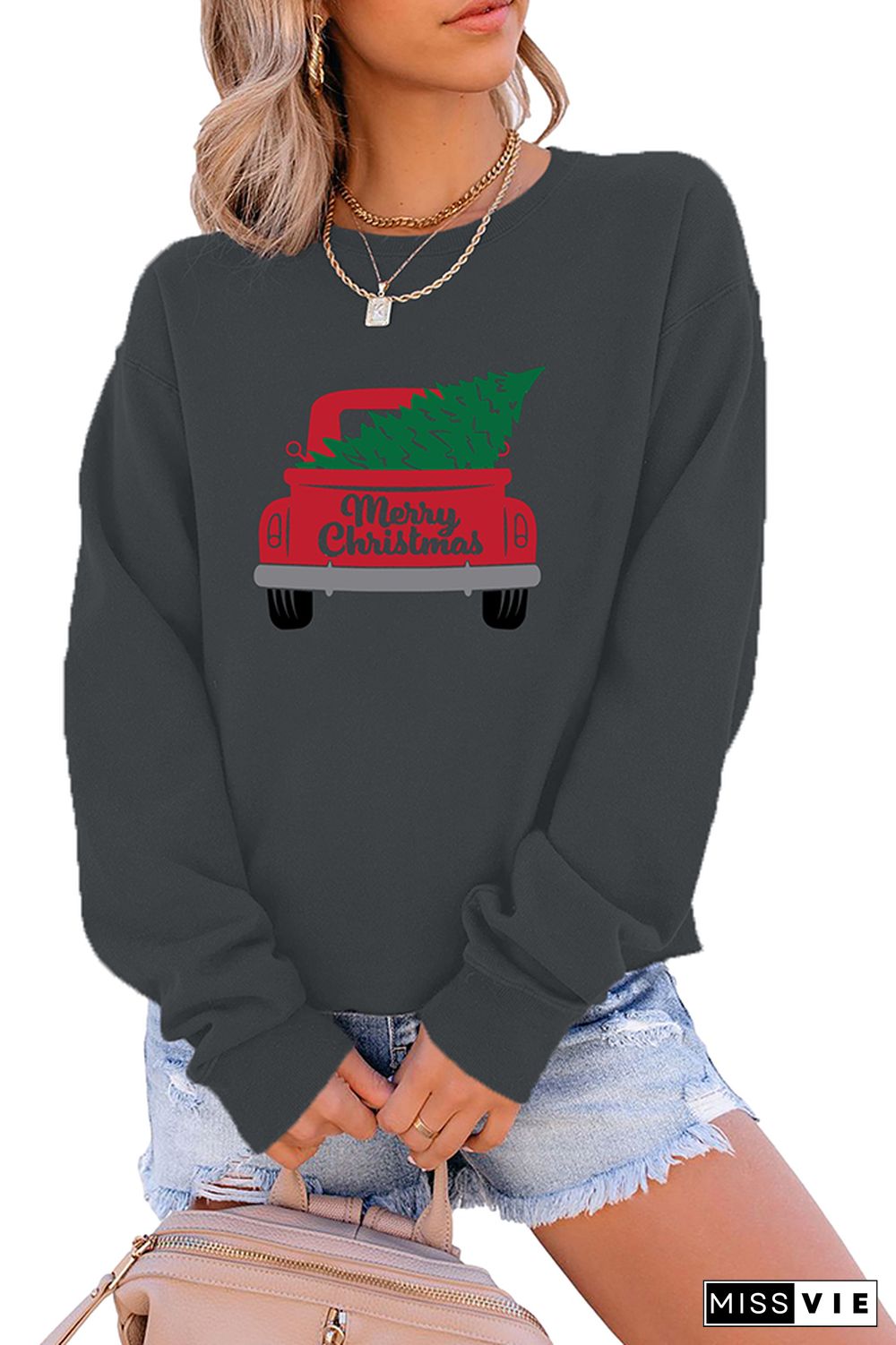 Red Truck Farmhouse Christmas Tree Sweatshirt Wholesale