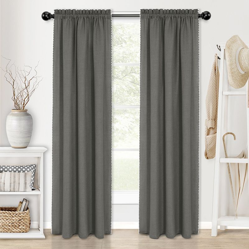 Kate Aurora 2 Piece Hamptons Coastal Living Textured Semi Sheer Rod Pocket Curtain Panels