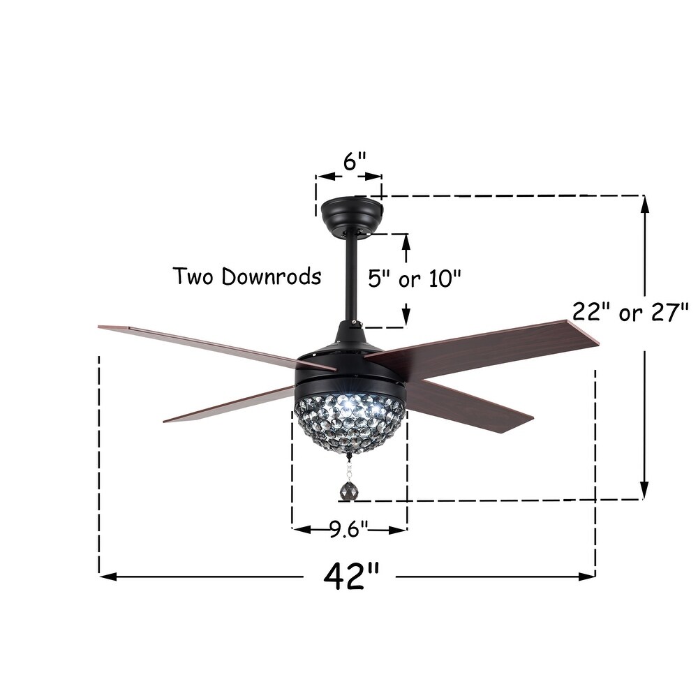 Oaks Aura 42in.Modern Revisable LED Glam Crystal Ceiling Fan with Light  Remote Control Included