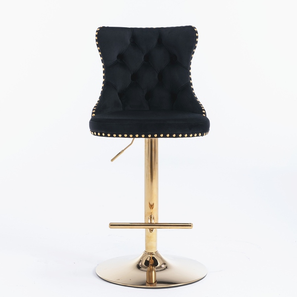 Set of 2 Golden Swivel Velvet Barstools with Backs Comfortable Tufted