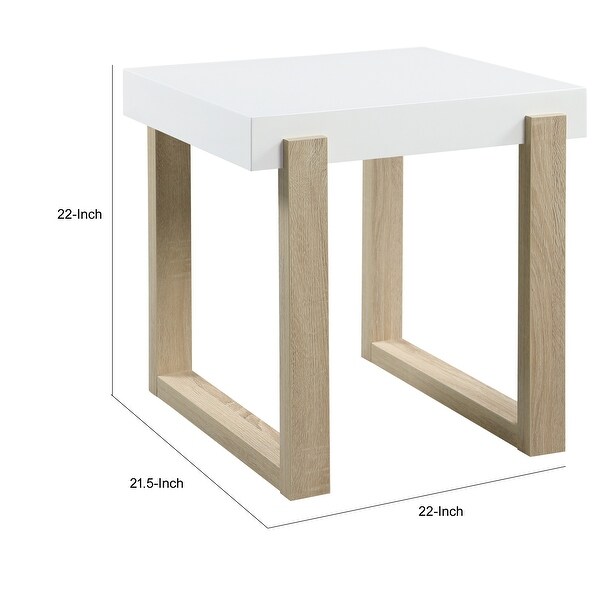 Shay 22 Inch Side End Table， Thick Rectangular Tabletop， High Gloss White