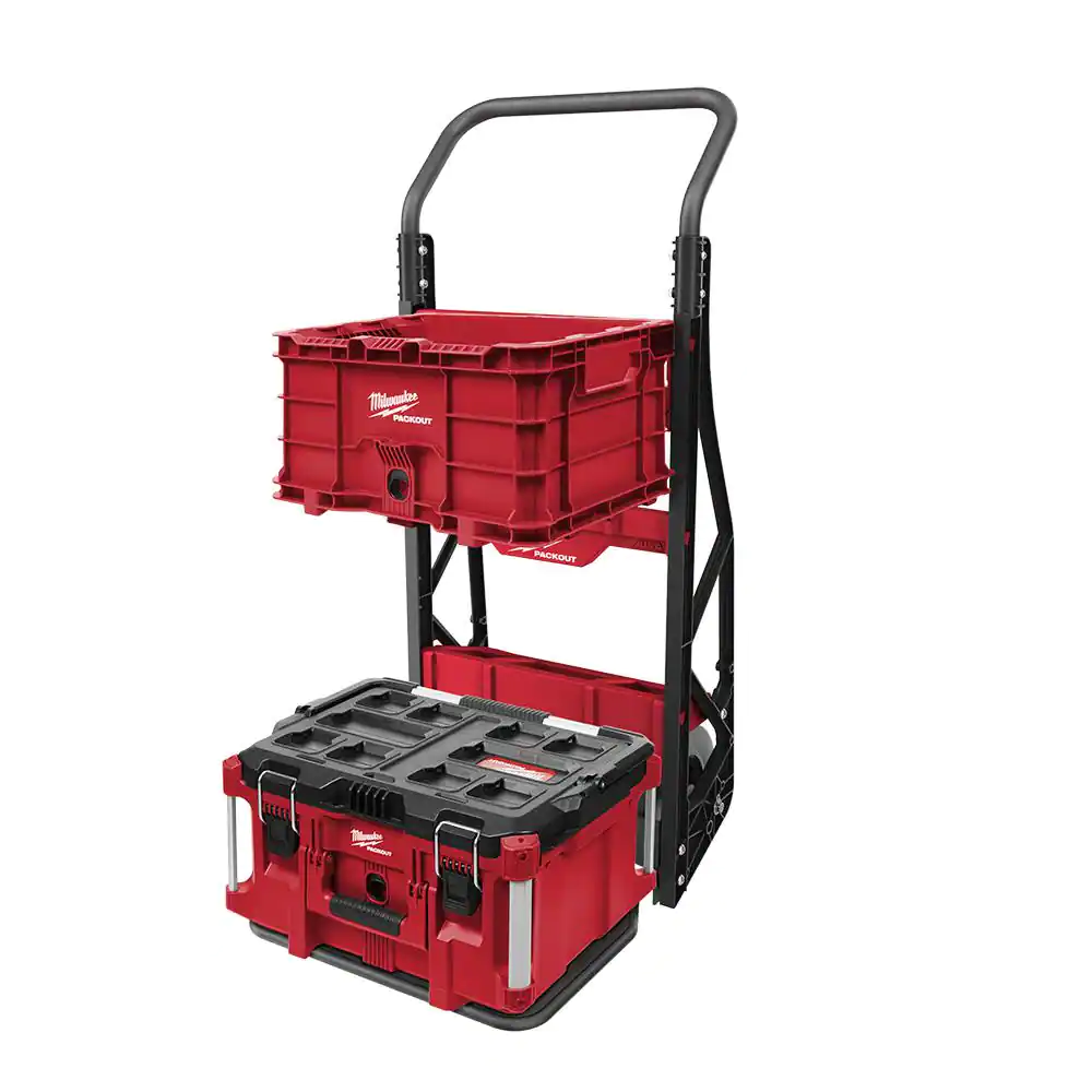 Milwaukee Packout 20 In. 2-Wheel Utility Cart With Large Tool Box And Crate (3-Piece)