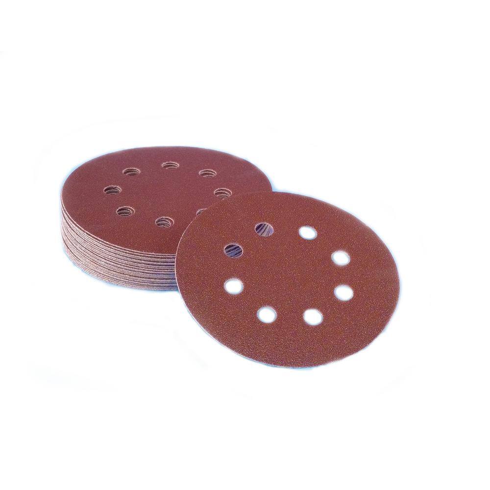 Sungold Abrasives 5 in. 8-Hole 60-Grit Premium Heavy F-Weight Aluminum Oxide Hook and Loop Sanding Discs (50 per Box) 36265