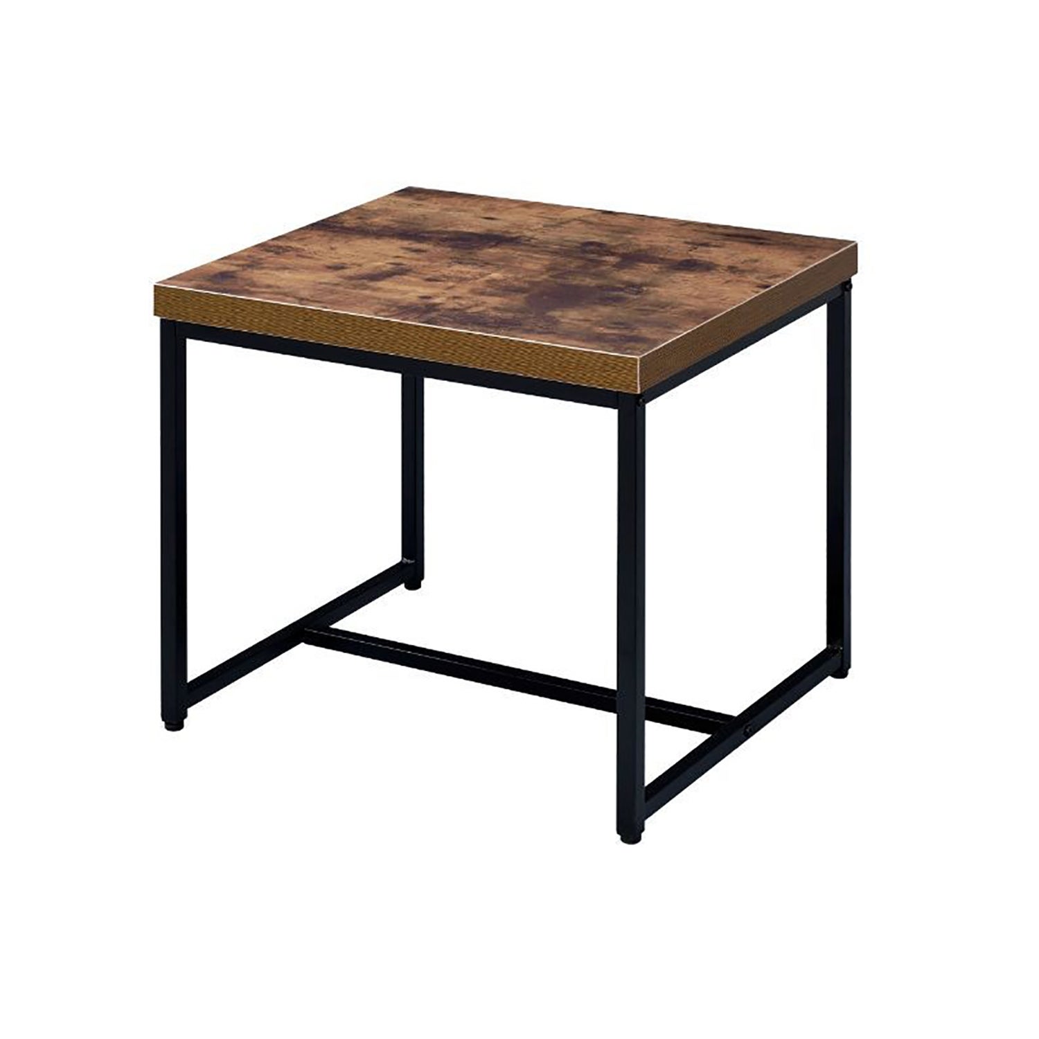 Wood End Table with Metal Sled Base in Weathered Oak